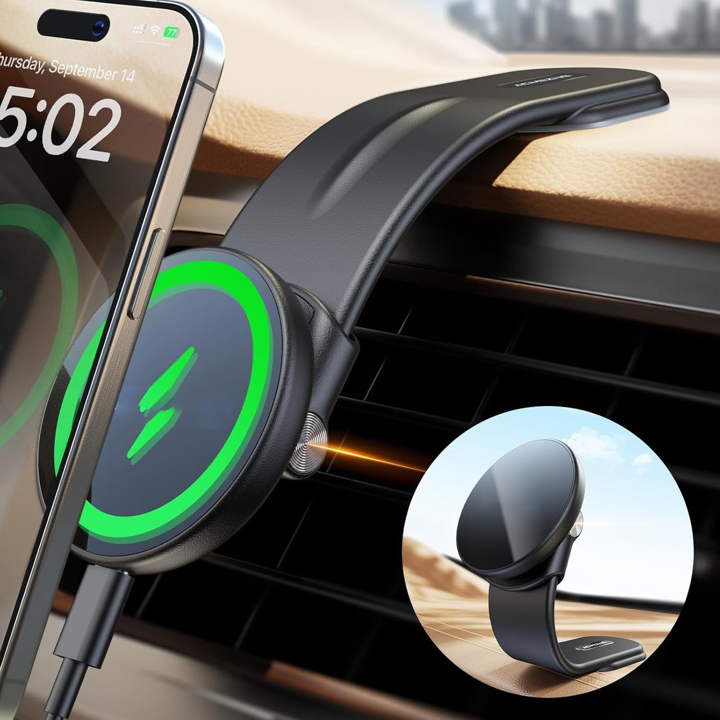 15W for MagSafe Car Mount Charger,Magnetic Wireless Fast Charging